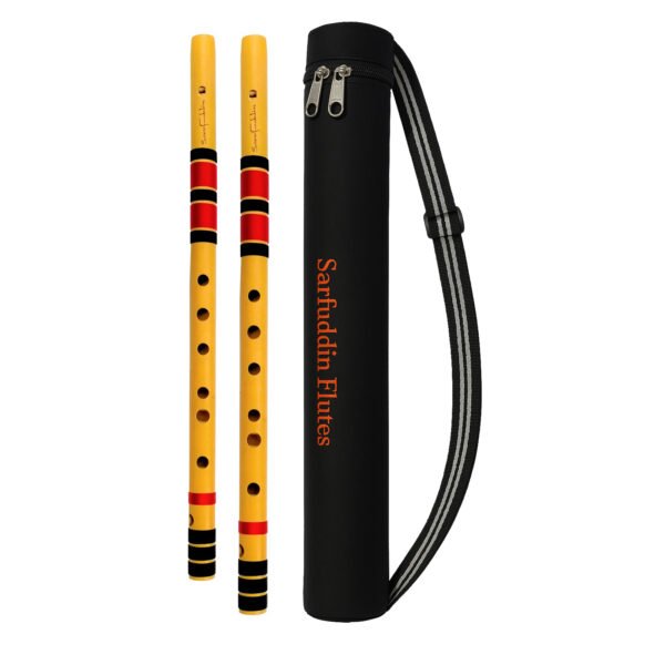 Sarfuddin Flutes 2 Straight Bansuri Combo Set Medium Scale- ( C Medium & C Sharp Medium ) Tuned 440hz Bamboo Flutes With Carry Bag