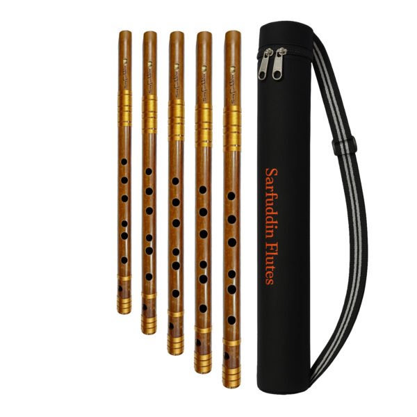 Sarfuddin Flutes 5 Straight Bansuri Combo Set Medium Scale- ( C, C#, D, D# & E Medium ) Tuned 440hz Handmade Traditional Fry Bamboo Flutes With Carry Bag