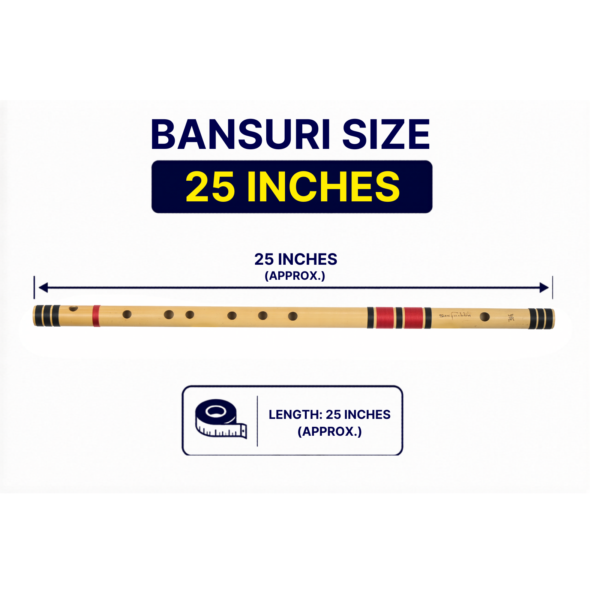 25 inches Sarfuddin Flutes G Natural Base Bansuri 25 inches Premium Quality Bamboo Handmade Traditional Flute Tuned 440hz With Carry Bag