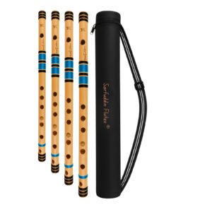 Sarfuddin Flutes 4 Bansuri Combo Set Medium Scale ( C Sharp, D, D Sharp, E Medium ) Premium Quality Bamboo Handmade Traditional Flutes Tuned 440hz With Carry Bag