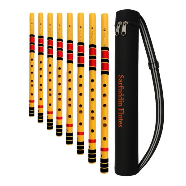 8 straight Sarfuddin Flutes 8 Straight Bansuri Combo Set Medium Scale- ( C, C#, D, D#, E, F, F# & G Medium ) Tuned 440hz Bamboo Flutes With Carry Bag