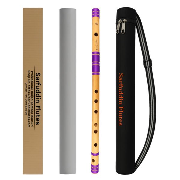 Sarfuddin Flutes (5)purpul Sarfuddin Flutes B Natural Base Bansuri 21 inches Premium Quality Bamboo Handmade Traditional Flute Tuned 440hz With Carry Bag