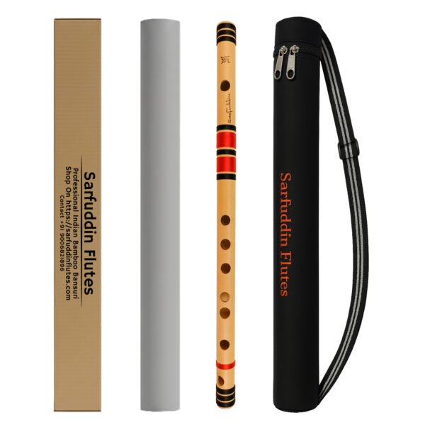 Sarfuddin Flutes (5)red Sarfuddin Flutes E Natural Medium Bansuri 16 inches Premium Quality Bamboo Handmade Traditional Flute Tuned 440hz With Carry Bag