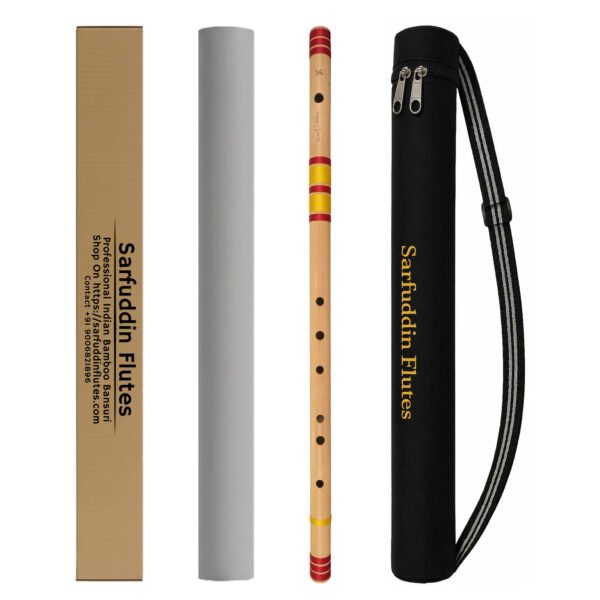 Sarfuddin Flutes E Natural Base Bansuri 30 inches Premium Quality Bamboo Handmade Traditional Flute Tuned 440hz With Carry Bag