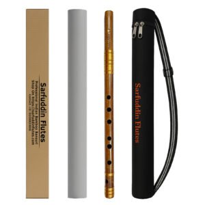 Sarfuddin Flutes D Natural Medium Straight Blow Fry Bamboo Handmade Traditional Flute Fipple Bansuri Size 16 inches Tuned 440hz with Carry Bag