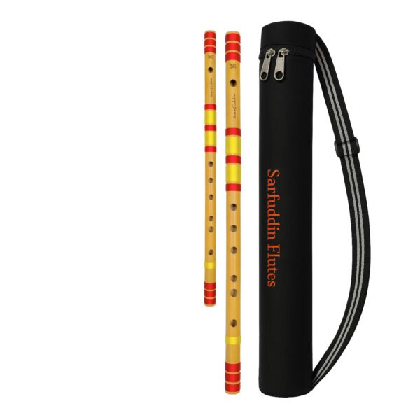 2 flyres Sarfuddin Flutes Bansuri Combo Set Medium Scale G Base & C Natural Medium Premium Quality Bamboo Handmade Traditional Flutes Tuned 440hz With Carry Bag