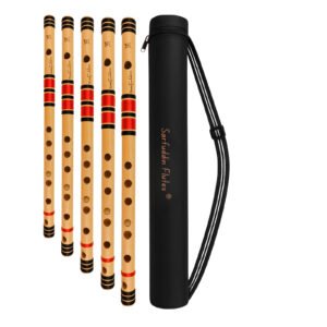 Sarfuddin Flutes 5 Medium Bansuri Combo Set Scale ( C Medium, C Sharp Medium, D Medium, D Sharp Medium, E Medium ) With Carry Bag Handmade Traditional