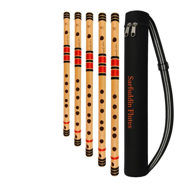 5 flutesmm Sarfuddin Flutes 5 Medium Bansuri Combo Set Scale ( C Medium, C Sharp Medium, D Medium, D Sharp Medium, E Medium ) With Carry Bag Handmade Traditional