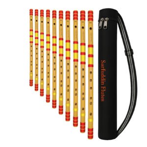 Sarfuddin Flutes 10 Bansuri Combo Set (G,G#,A#,B,C,C#,D#,E,F#,G) Clearance Sale Bamboo Flutes Handmade Traditional Tuned 440hz With Bag
