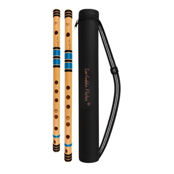 Sarfuddin Flutes 2 Medium Bansuri Combo Set Scale ( C Medium 19 Inches & C Sharp Medium 18 Inches ) Premium Quality Bamboo Handmade Traditional Tuned 440hz With Carry Bag