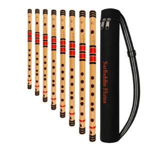 Sarfuddin Flutes 8 Medium Bansuri Combo Set Scale ( C Medium, C Sharp Medium, D Medium, D Sharp Medium, E Medium, F Medium, F Sharp Medium & G Medium ) With Carry Bag Handmade Traditional