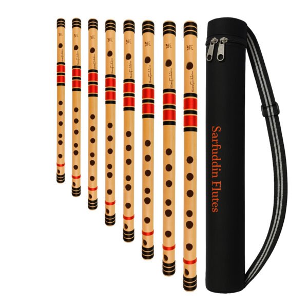 Sarfuddin Flutes 8 Medium Bansuri Combo Set Scale ( C Medium, C Sharp Medium, D Medium, D Sharp Medium, E Medium, F Medium, F Sharp Medium & G Medium ) With Carry Bag Handmade Traditional