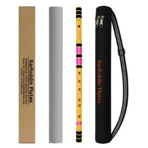 Sarfuddin Flutes D Natural Medium Bansuri 17 inches Premium Quality Bamboo Handmade Traditional Flute Tuned 440hz With Carry Bag