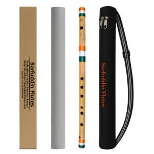 Sarfuddin Flutes D Sharp Medium Bansuri 16.5 inches Premium Quality Bamboo Handmade Traditional Flute Tuned 440hz With Carry Bag