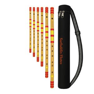 Sarfuddin Flutes 6 Bansuri Combo Set (D,F,G#,A,A#,B) Clearance Sale Bamboo Flutes Handmade Traditional Tuned 440hz With Bag
