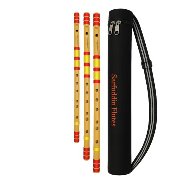 Sarfuddin Flutes 3 Bansuri Combo Set ( E Base, F Base & G Base ) Bamboo Handmade Traditional Flutes Tuned 440hz With Bag