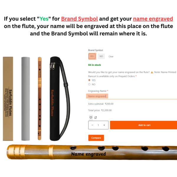 Sarfuddin Flutes C Natural Medium 19 Inches Oil Treated Fry Bamboo Handmade Traditional Flute Bansuri Tuned 440hz With Carry Bag