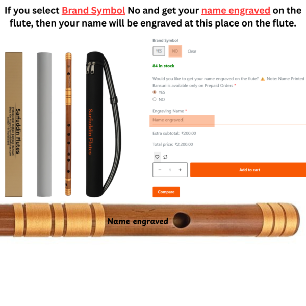 Sarfuddin Flutes C Natural Medium 19 Inches Oil Treated Fry Bamboo Handmade Traditional Flute Bansuri Tuned 440hz With Carry Bag