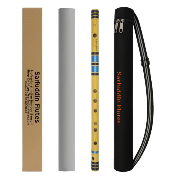 BL+SKY Sarfuddin Flutes C Sharp Medium Bansuri 18 inches Premium Quality Bamboo Handmade Traditional Flute Tuned 440Hz With Carry Bag