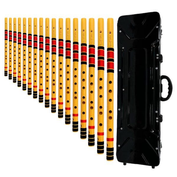 Sarfuddin Flutes 17 Straight Bansuri Combo Set ( E,F,F#,G,G#,A,A#,B,C,C#,D,D#,E,F,F#,G & G# ) Tuned 440hz Bamboo Flutes With Hard Case