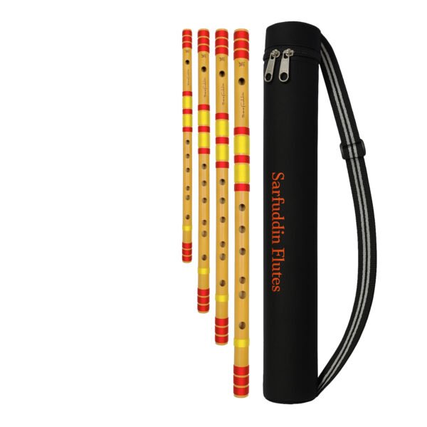 EGAC Sarfuddin Flutes 4 Bansuri Combo Set (E Base, G Base, A Base & C Medium) Premium Quality Bamboo Flutes Handmade Traditional Tuned 440hz With Bag